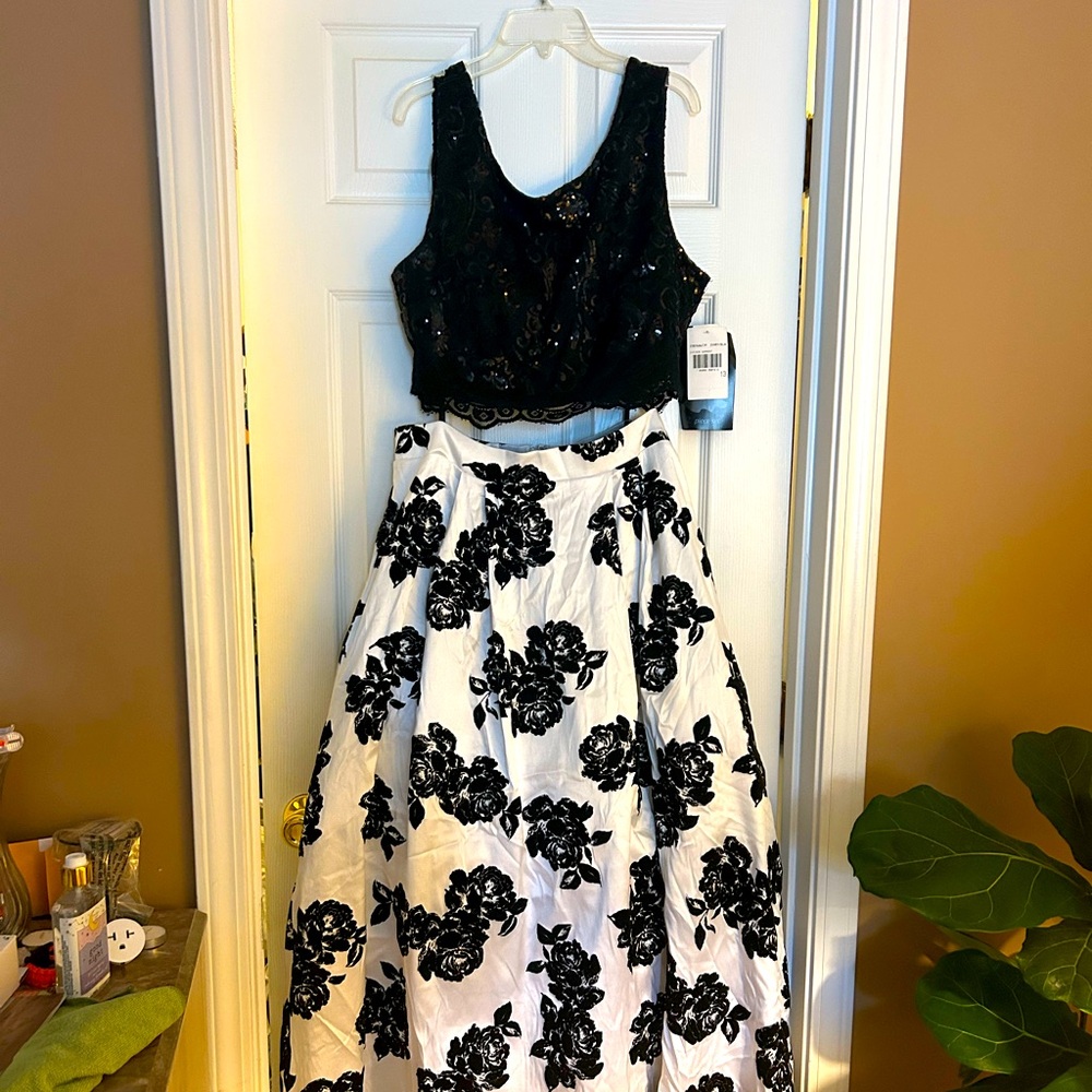 Black and White Floral Two-Piece Dress